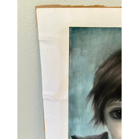 Vtg Print Girl And Her Cat 1961 Margaret Keane Big Eye No Frame 15x12” - Picture 5 of 11